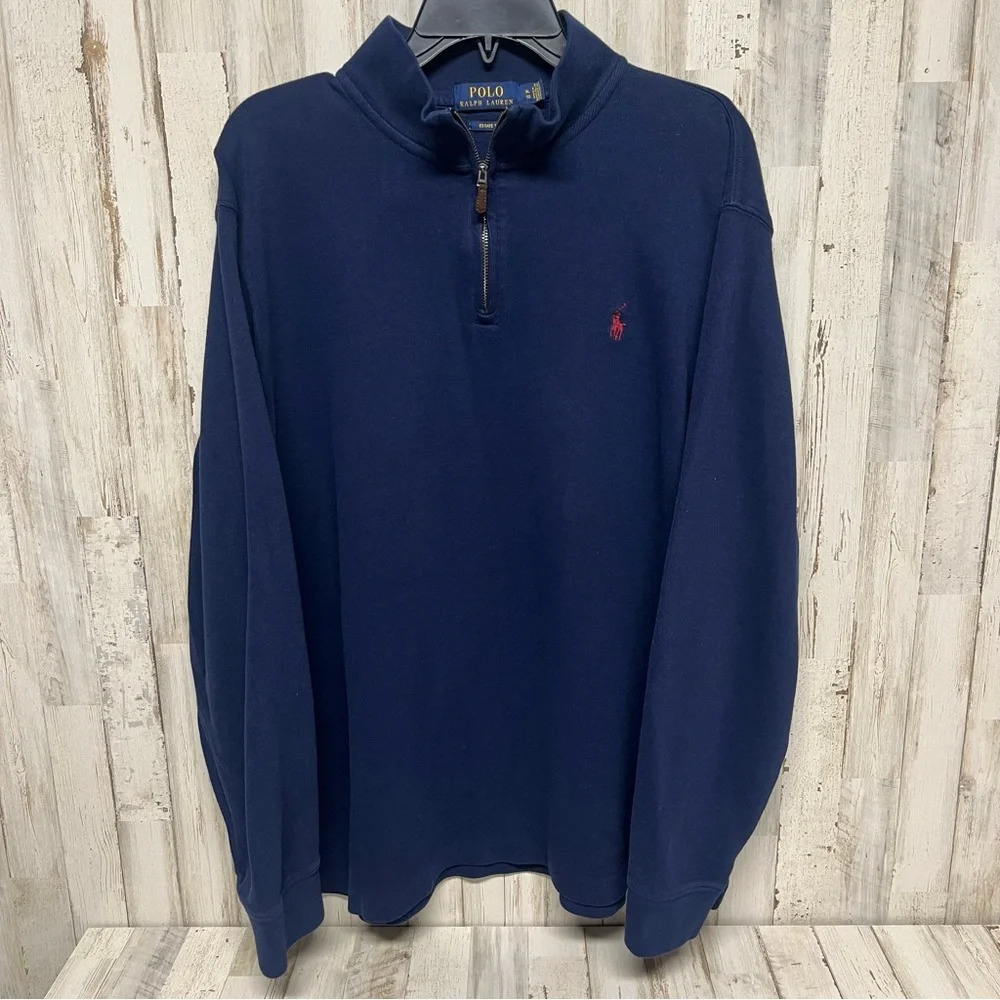Polo Ralph Lauren Mens Blue 1/4 Zip Pull Over Sweater Sweatshirt Cotton Size XL